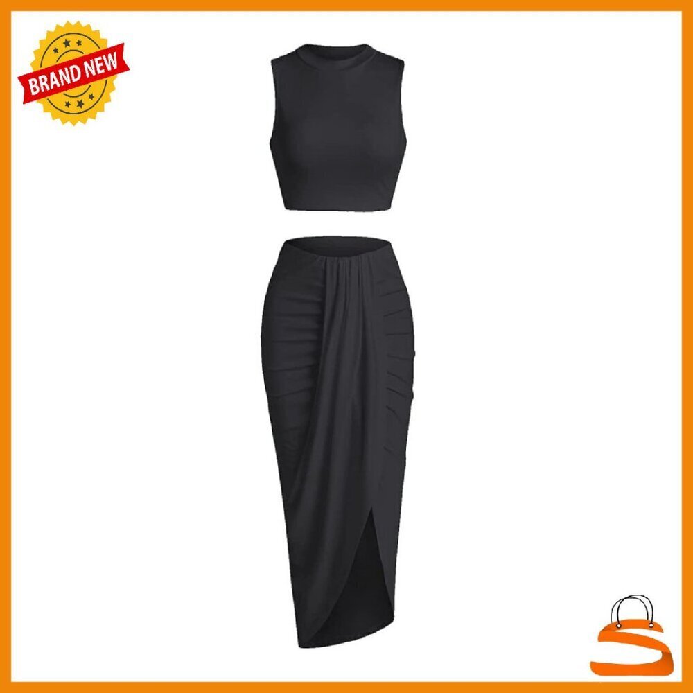 Sleeveless Crop Top and Ruched Maxi Skirt Two Piece Set